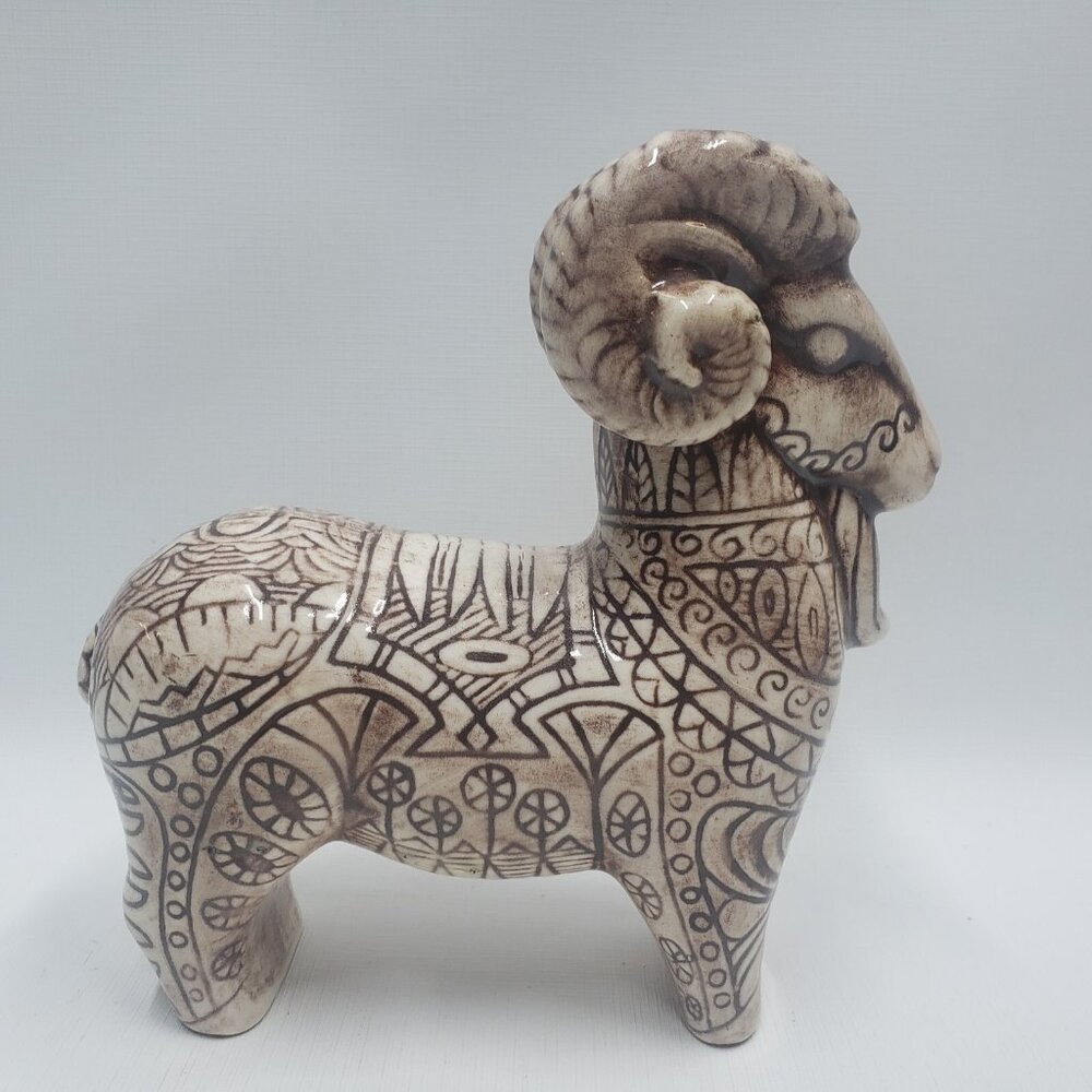 Ceramic RAM Figurine Aztec Themed Design Mid Century Modern 6 Inch